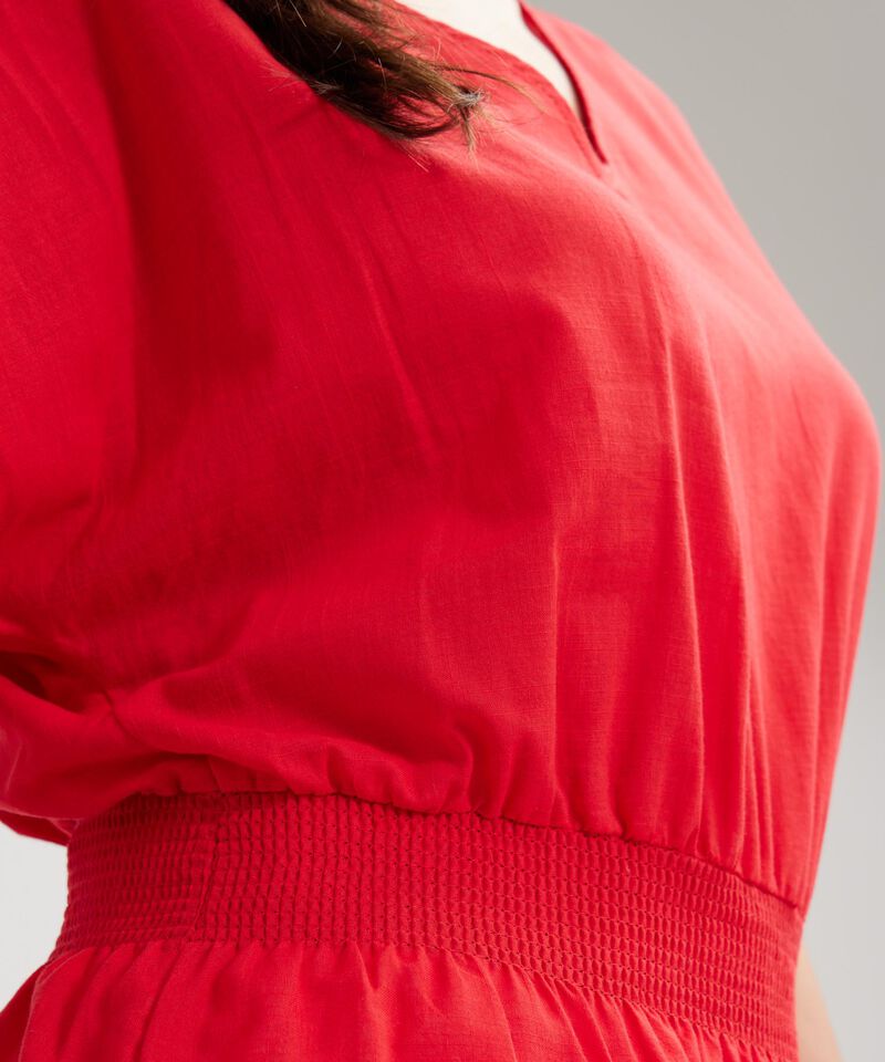 Blusa Unicolor Manga Corta, Escote V Con Encauchado En Cintura, Nautico Artesanal Línea Moda