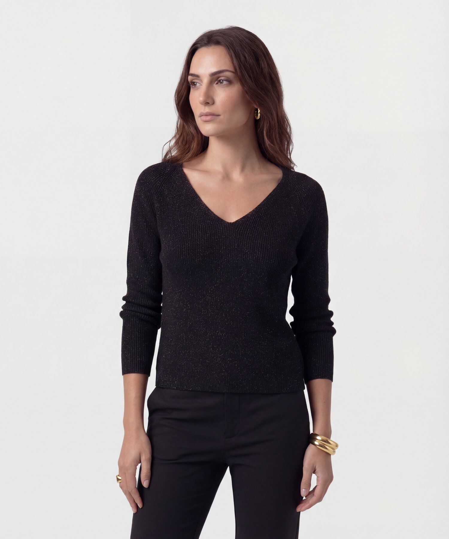 Saco De Punto Cuello En V Mujer