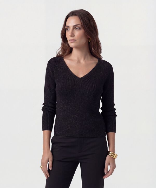 Saco De Punto Cuello En V Mujer image number null