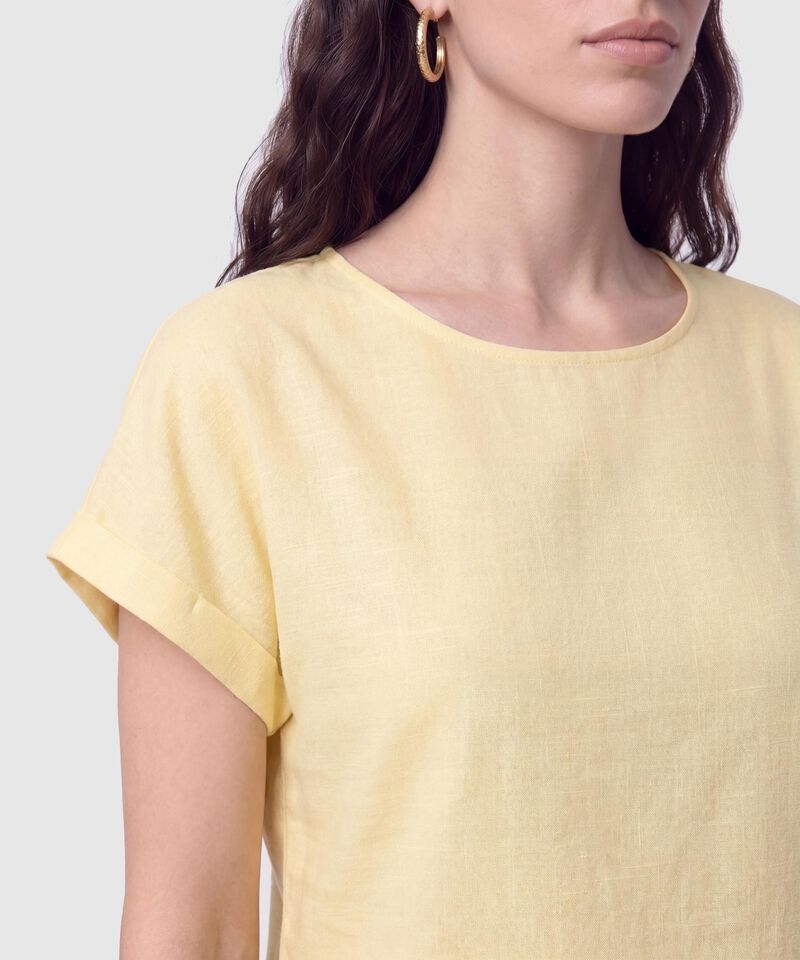 Blusa Manga Doblez Cuello Redondo Mujer