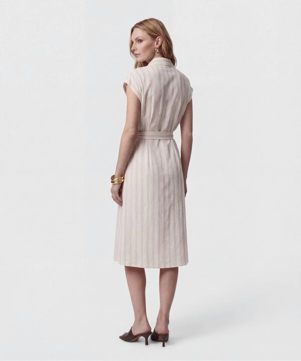 Vestido Midi Camisero Con Lazo Mujer