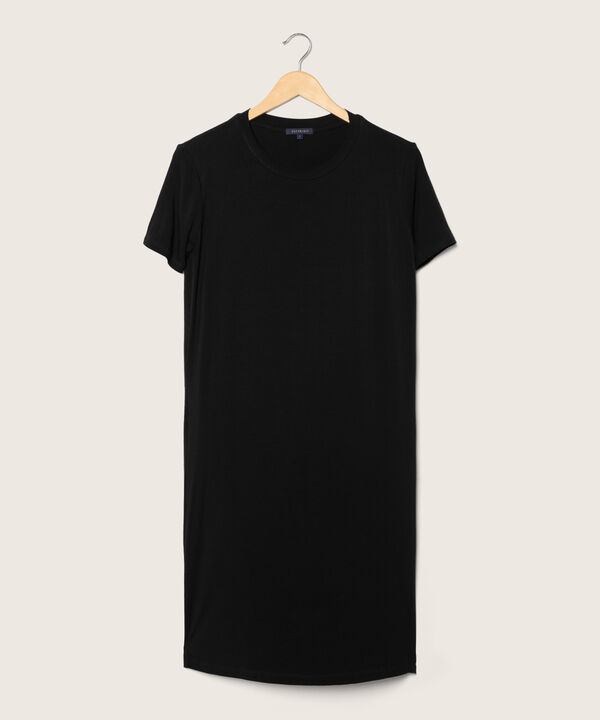 Vestido Unicolor Manga Corta, Cuello Redondo Con Silueta Fluida
