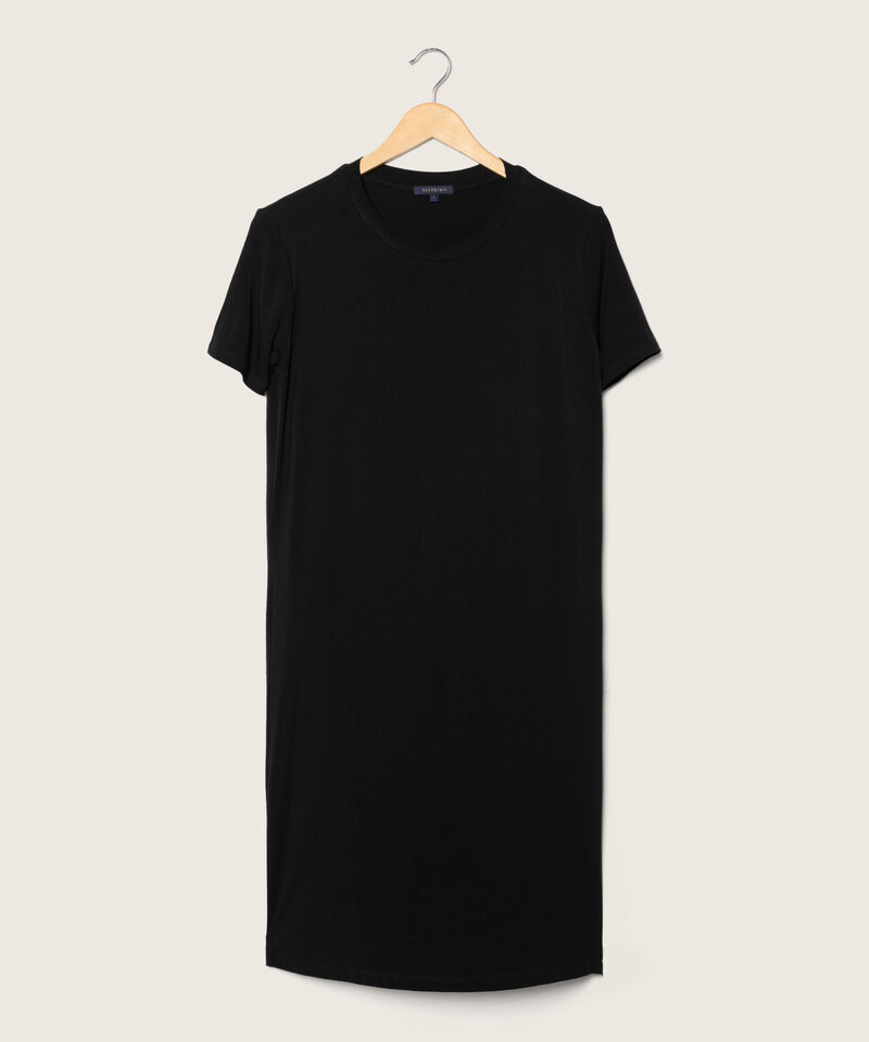 Vestido Unicolor Manga Corta, Cuello Redondo Con Silueta Fluida