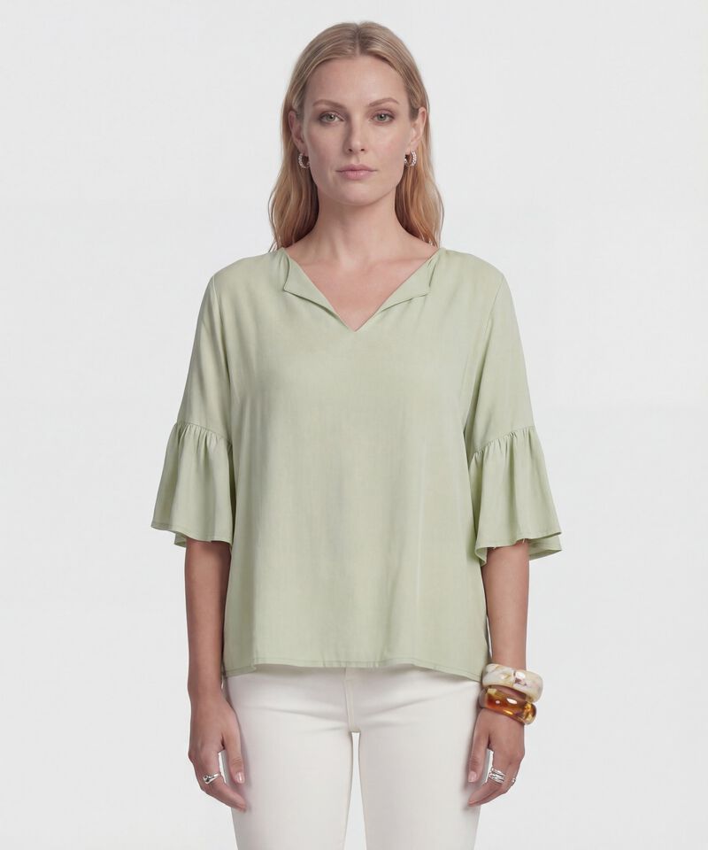 Blusa Cuello En V Con Manga Volante Mujer