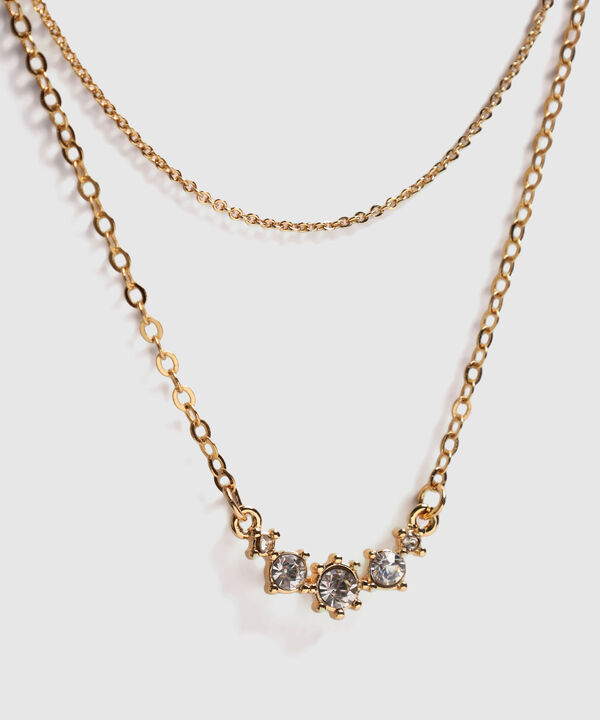 Set De Collar Doble Y Topos Con Cristales