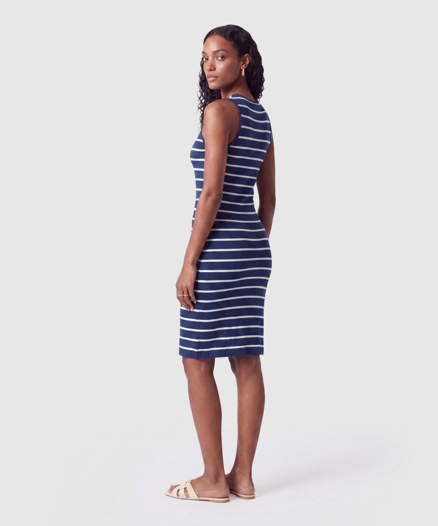 Vestido Ajustado A Rayas De Cuello Redondo Mujer