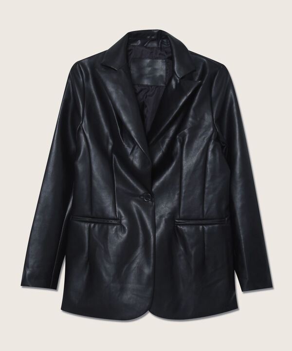 Blazer En Pu Manga Larga Con Boton En Frente