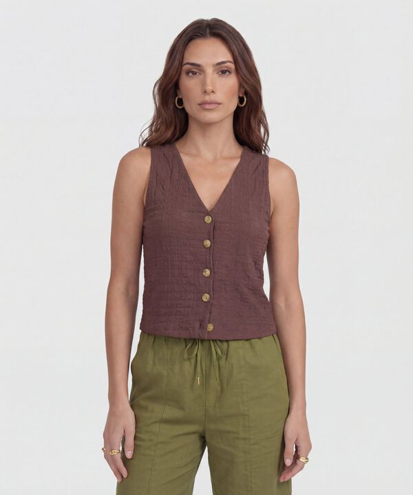 Chaleco Texturizado con Botones de Contraste para Mujer image number null