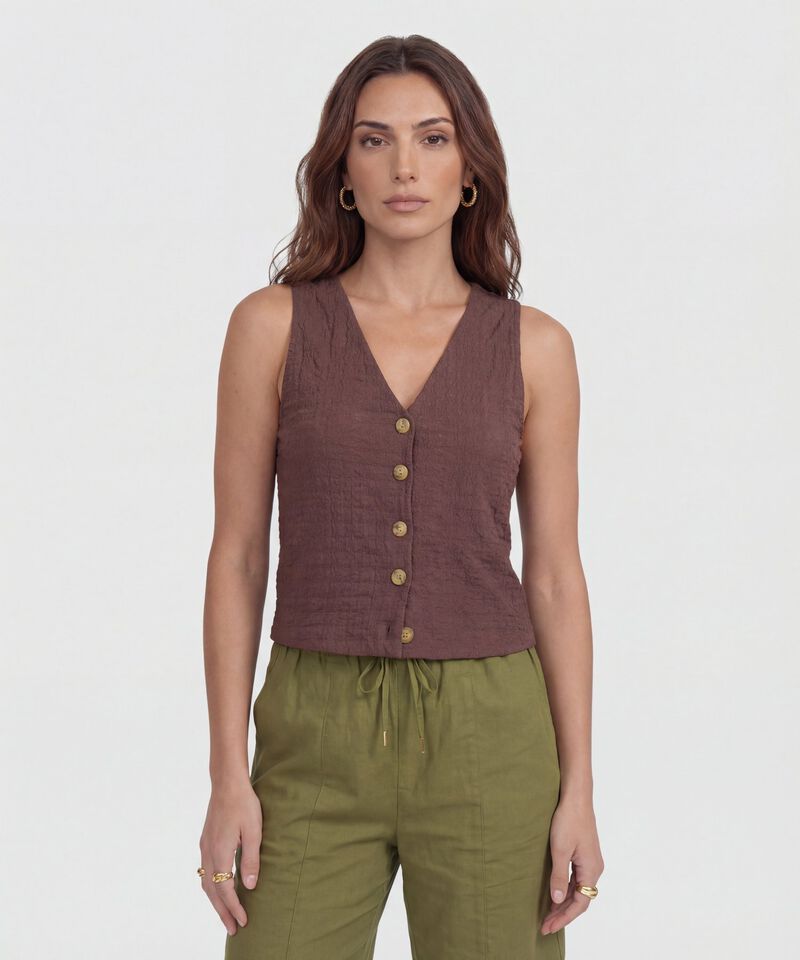 Chaleco Texturizado con Botones de Contraste para Mujer