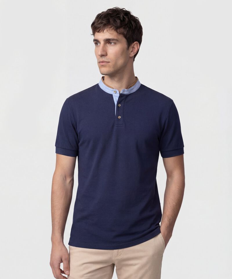 Polo Con Cuello Neru Y Pechera Hombre