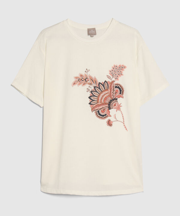 Camiseta Con Screen Y Bordado