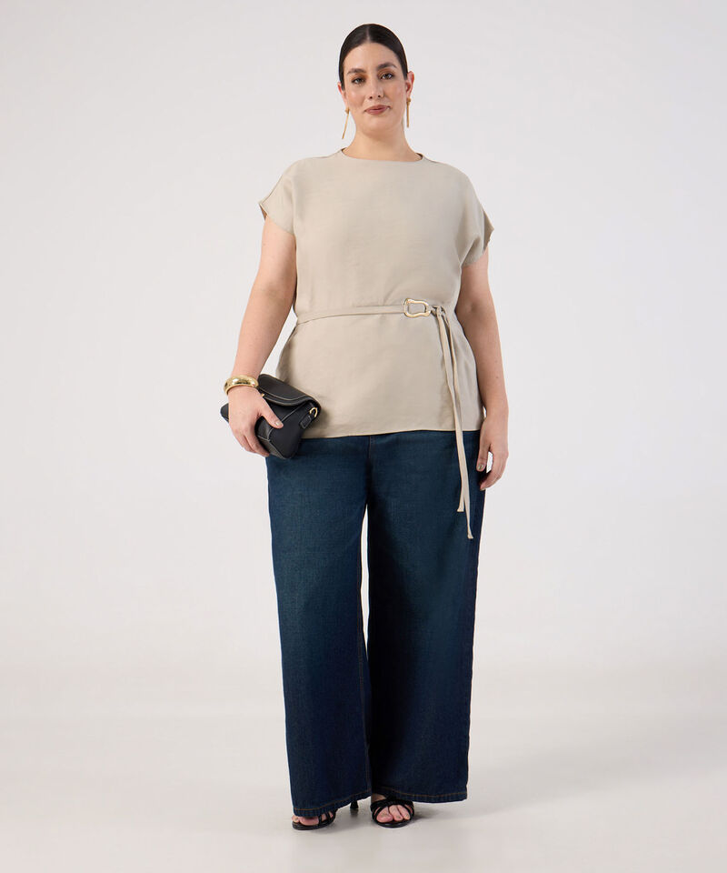 Jean Wide Leg con Cintur&oacute;n de Tela para Mujer Curvy