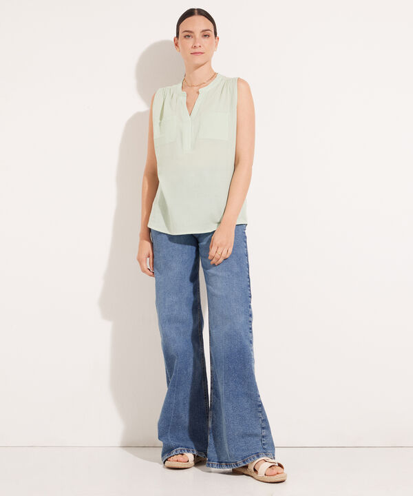 Blusa Unicolor Manga Sisa, Con Bolsillo