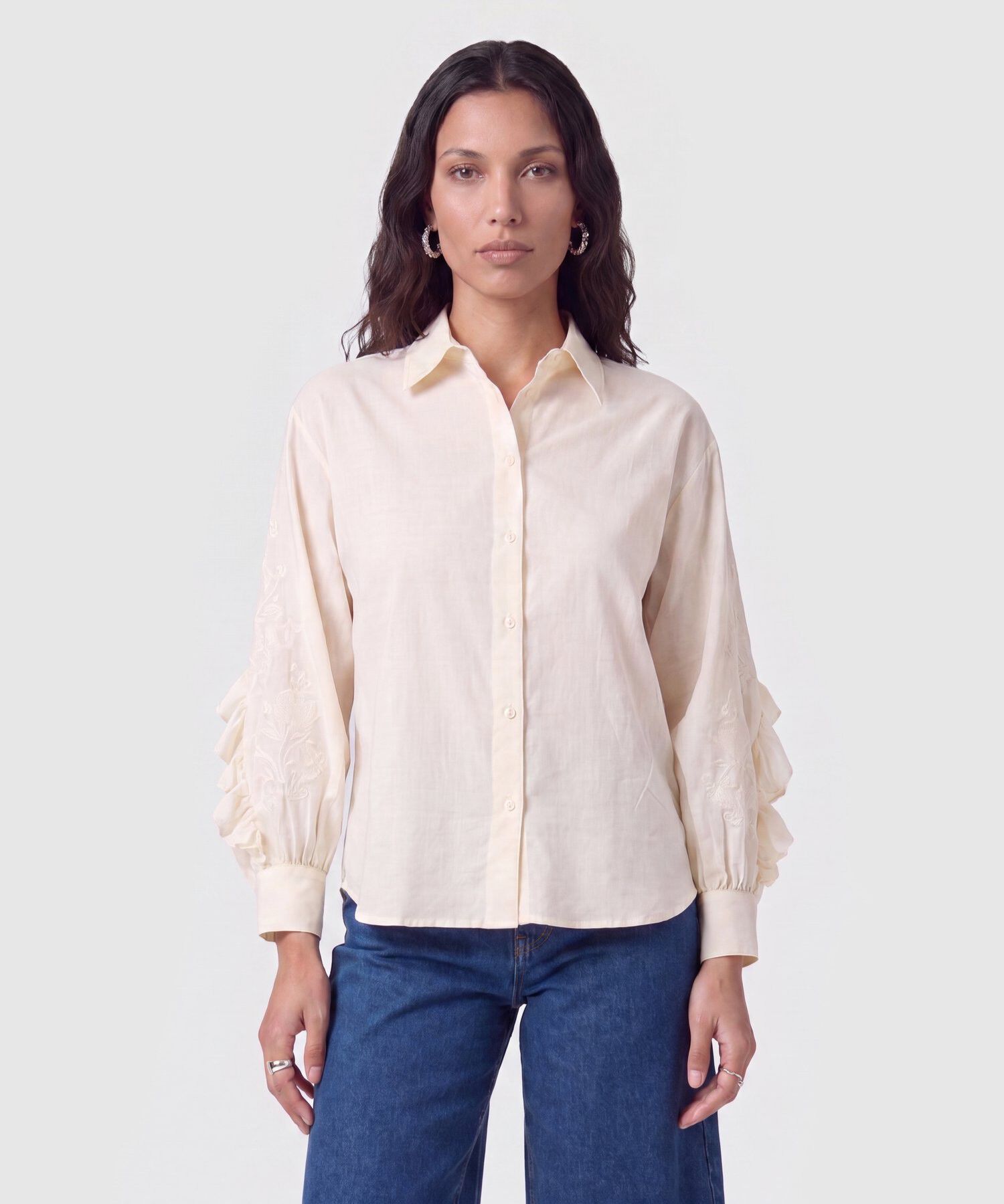 Camisa De Mangas Con Olanes Para Mujer