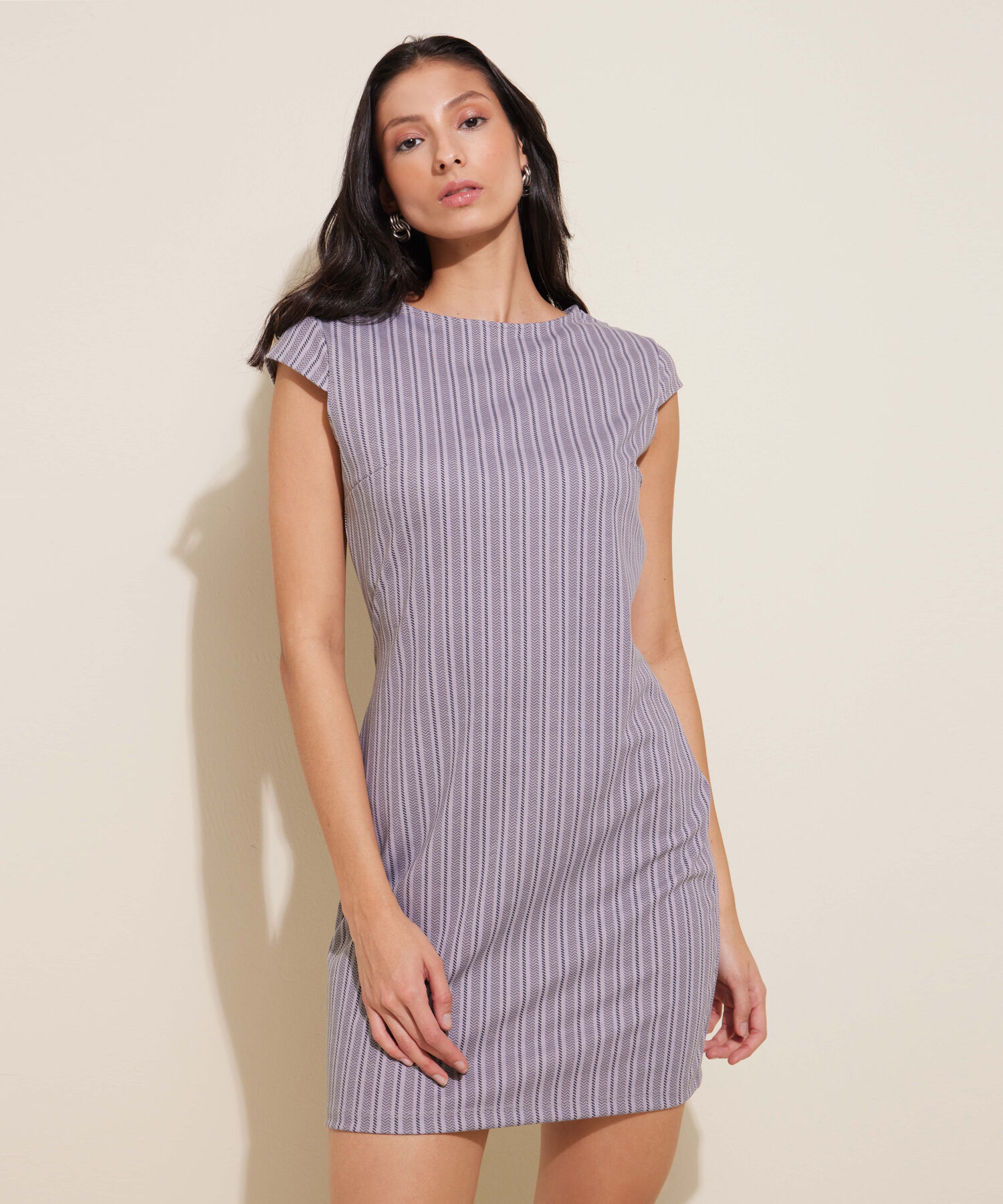 Vestido Cuello Redondo Manga Casquito Estampado