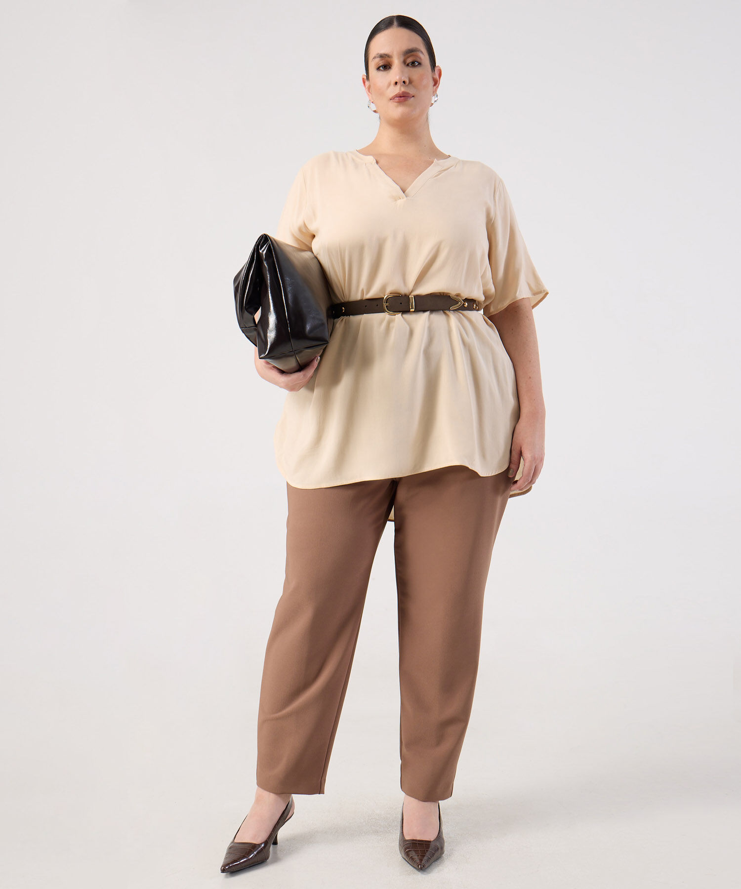 Blusa Fluida Cuello en V para Mujer Curvy