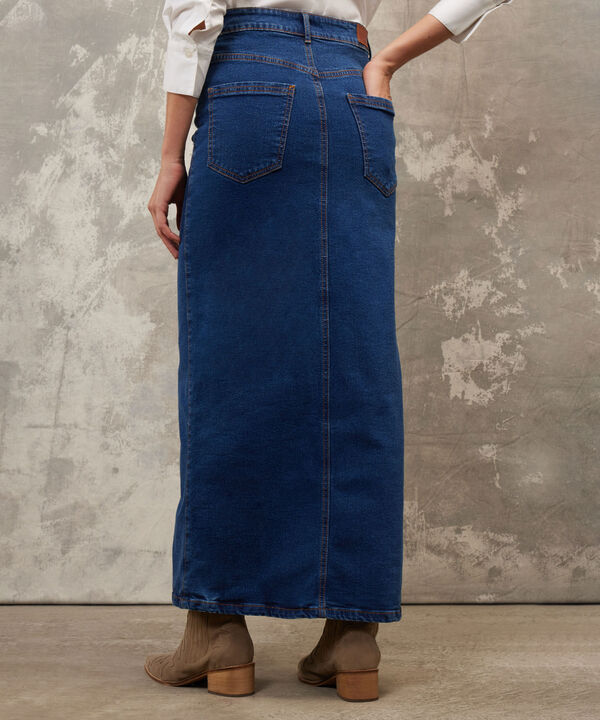 Falda Maxi Falda Denim Tono Oscuro