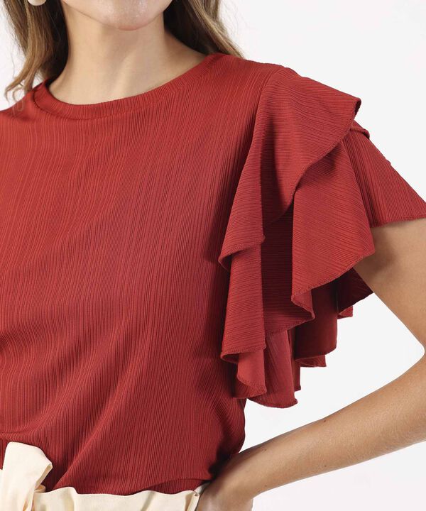 Camiseta Unicolor Textura Manga Corta Con Boleros, Tr&oacute;pico Floral