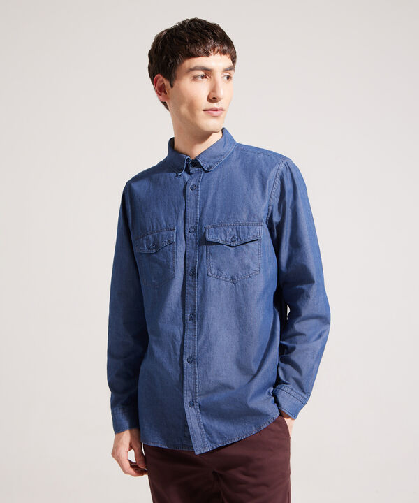 Camisa Slim Fit Tono Azul Oscuro image number null