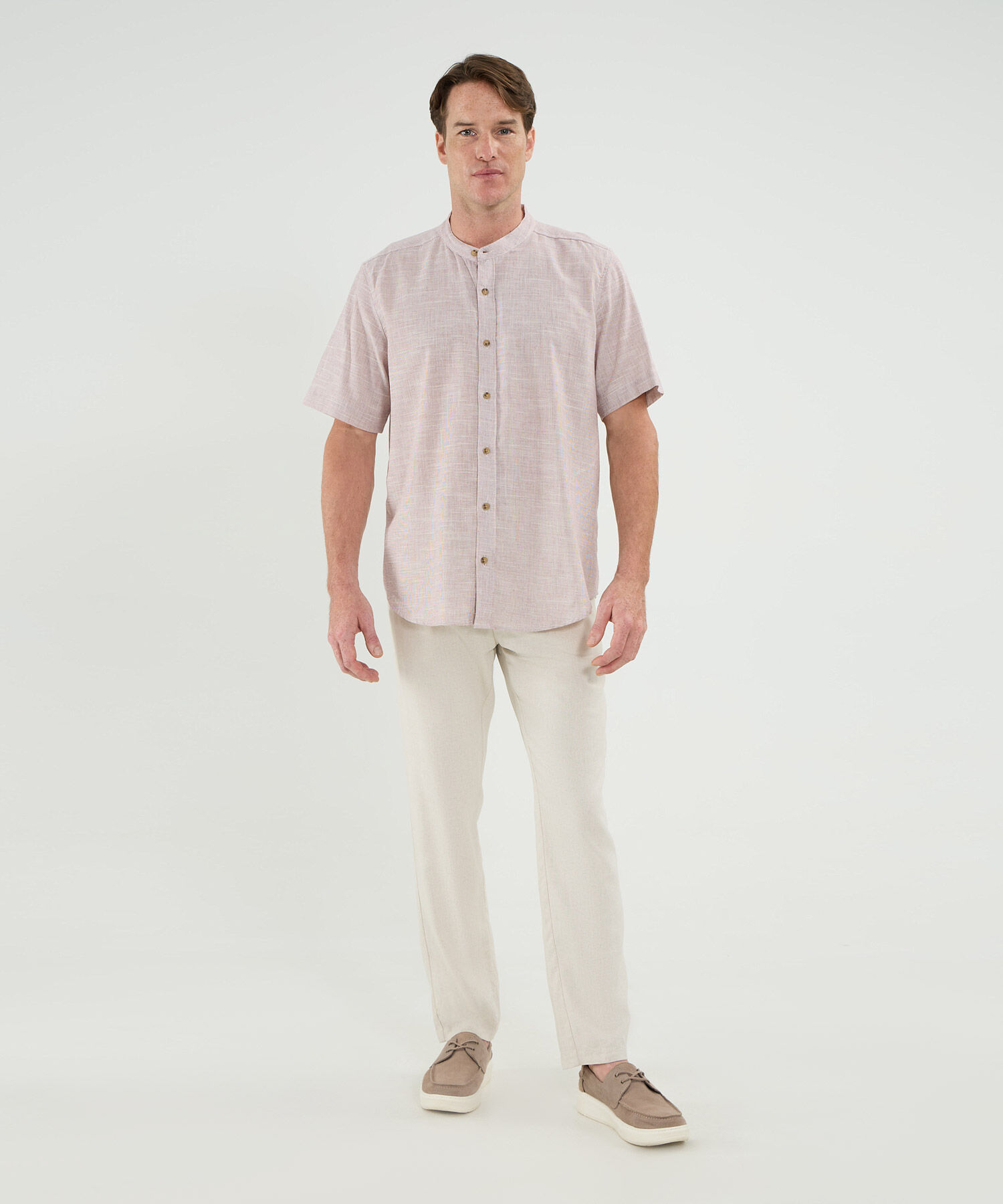 Camisa Manga Corta Cuello Neru Lino Para Hombre