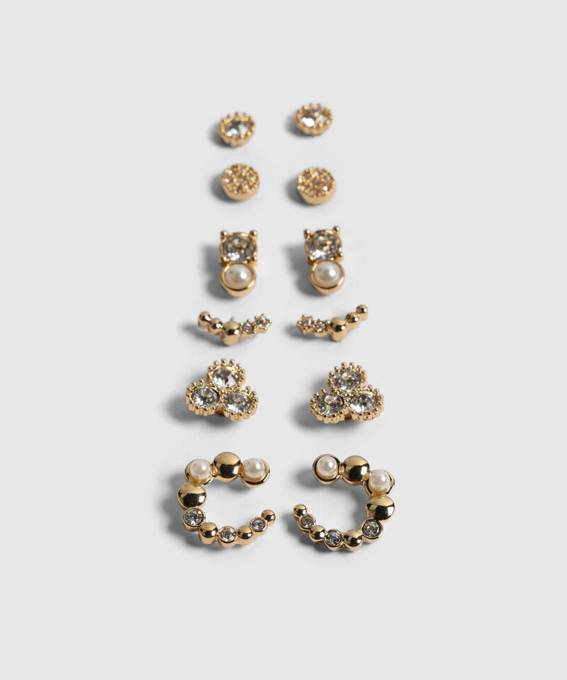 Set x 6 Aretes Dorados con Brillos