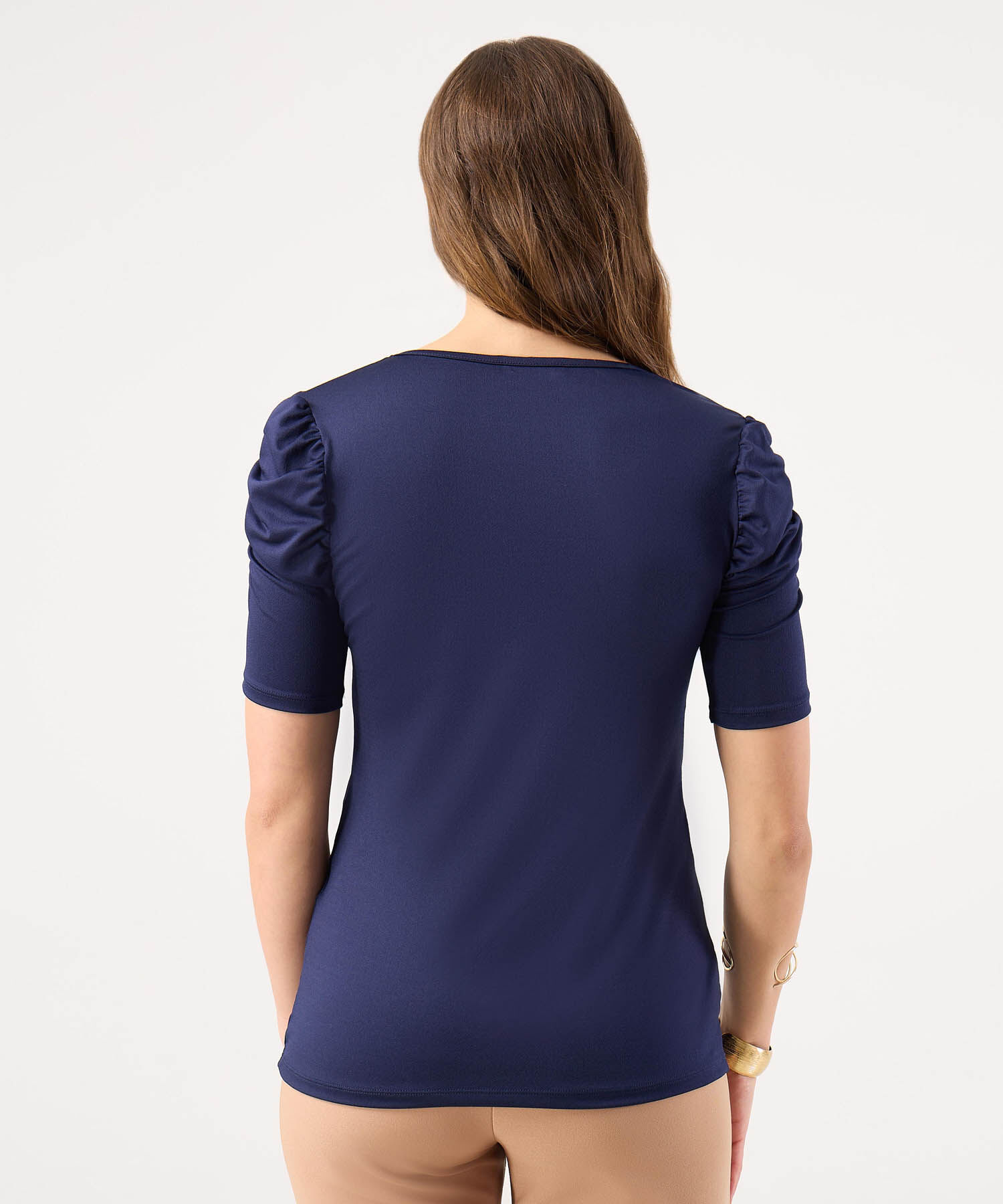 Camiseta Manga Corta Unicolor Con Ruche