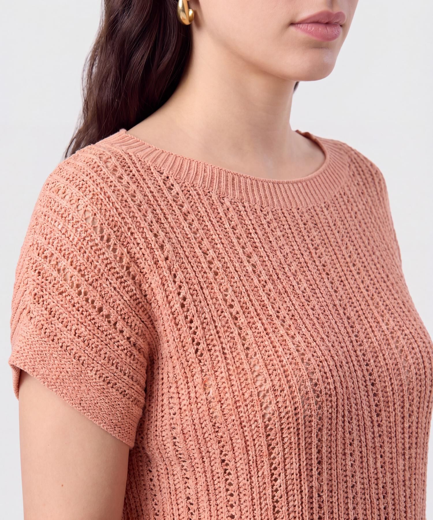 Camiseta en Tejido de Punto Calado Para Mujer