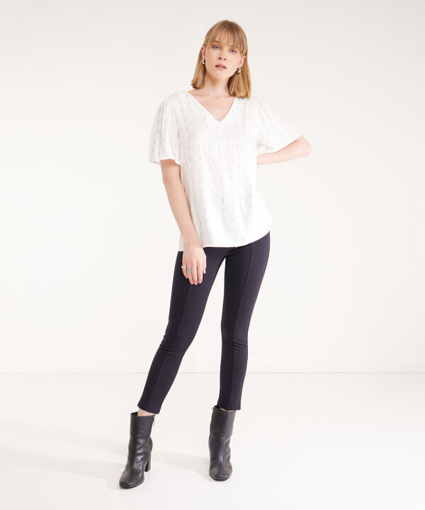 Blusa De Mujer Con Escote V Y Manga Corta Fluida