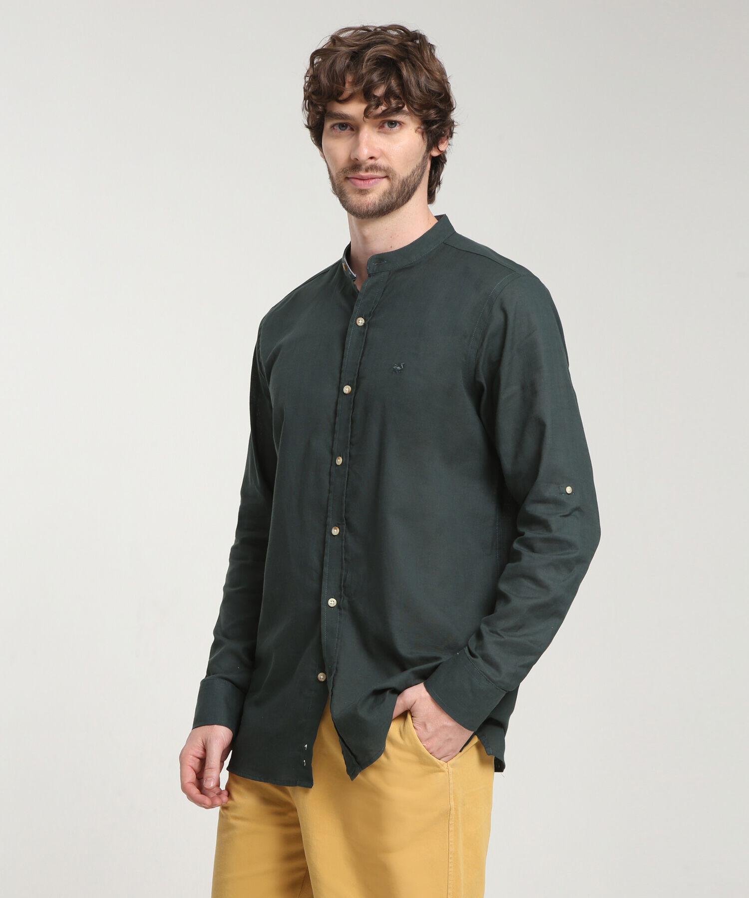 Camisa Manga Larga Cuello Mao Unicolor