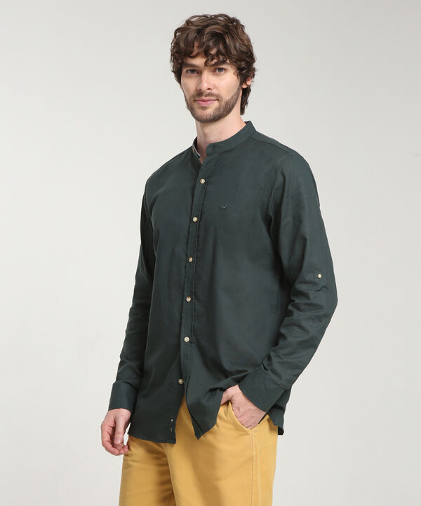 Camisa Manga Larga Cuello Mao Unicolor
