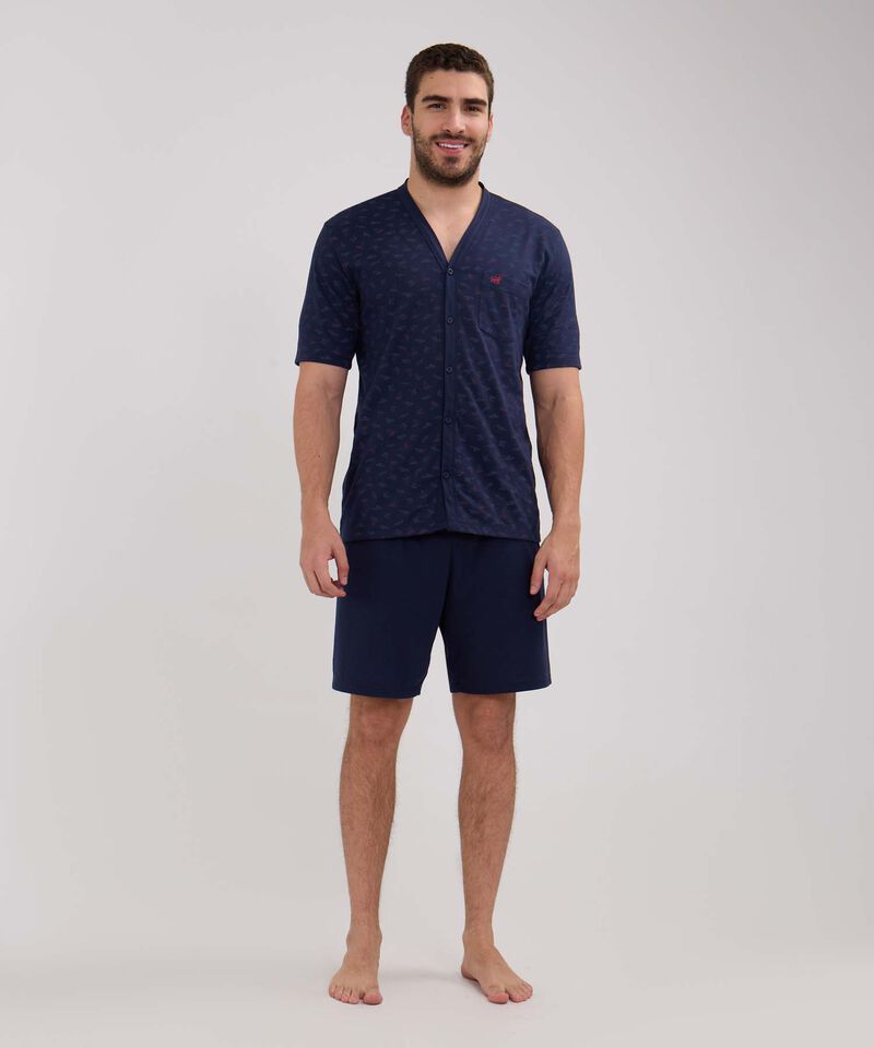 Pijama Manga Corta Camisa Estampada Con Pechera Y Pantalontea Unicolor