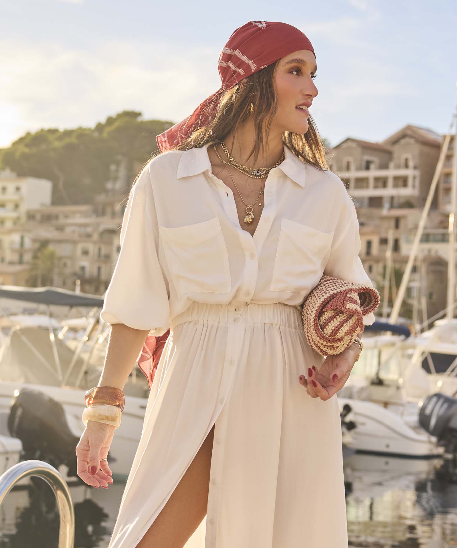 Vestido Largo Camisero Con Bolsillos Mujer