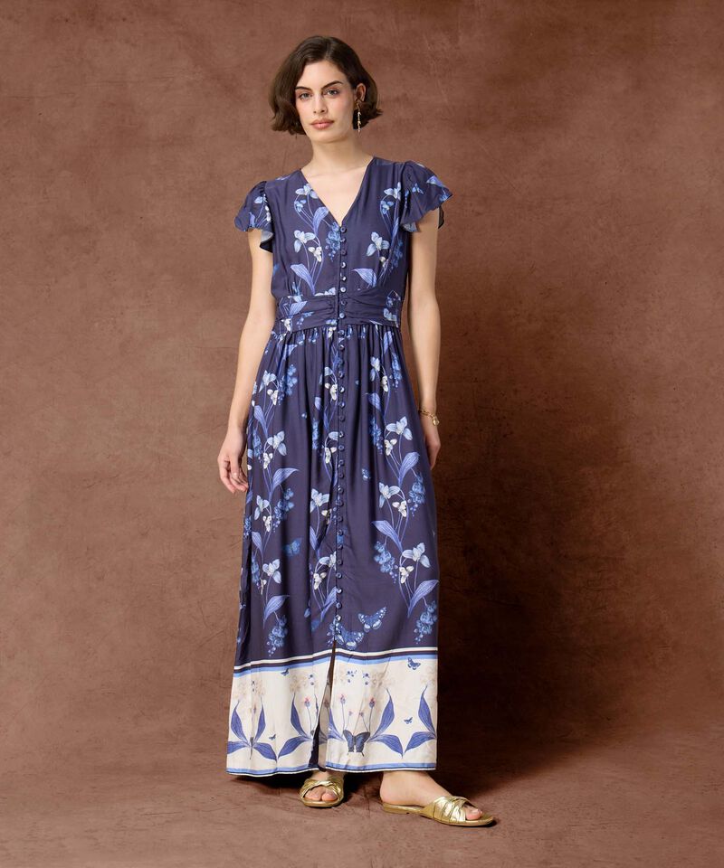 Vestido Maxi de Escote V y Botones Frontales Para Mujer