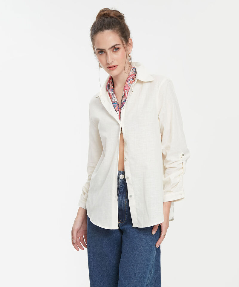 Camisa Unicolor En Lino Manga Larga Con Charretera