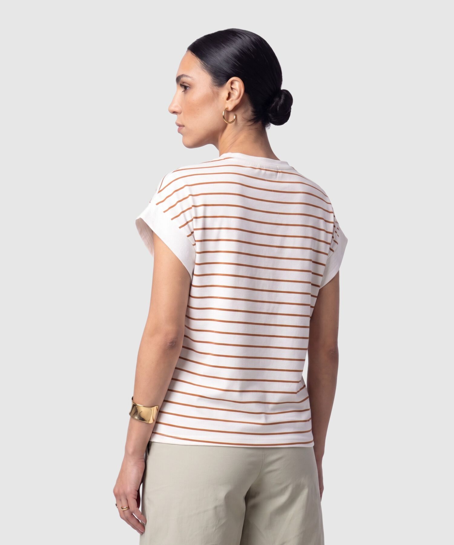 Camiseta Casual A Rayas Para Mujer