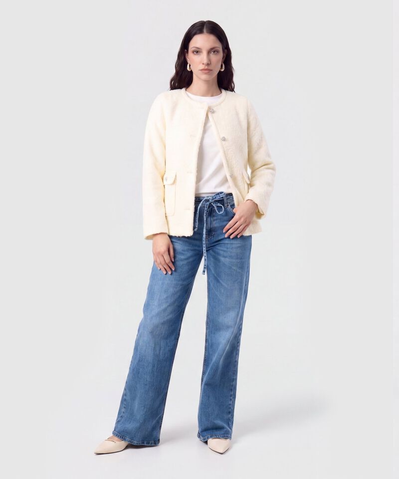 Chaqueta Texturizada Con Botones Para Mujer