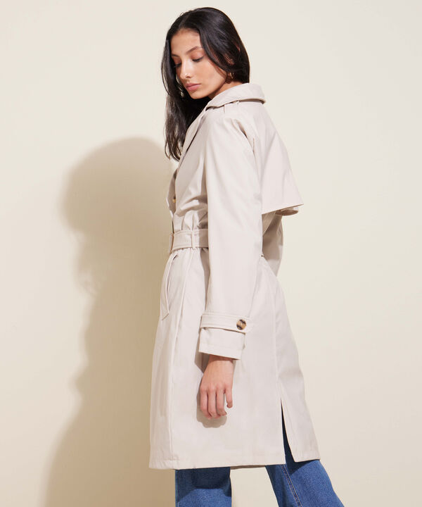 Chaqueta Trench Con Cinturon De Ajuste Manga Larga