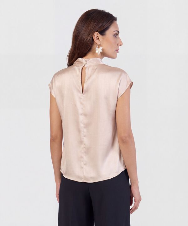 Blusa Manga Corta con Cuello Alto para Mujer