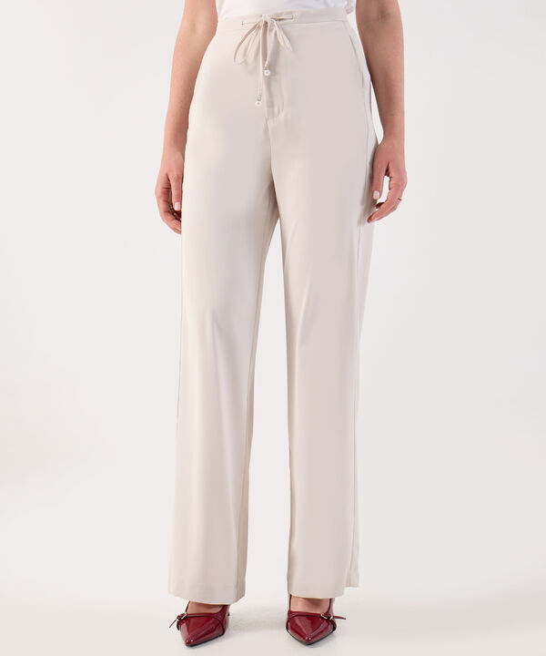 Pantalón Fluido Palazzo Beige con Lazo image number null