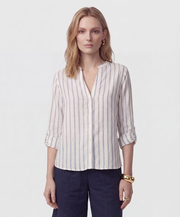 Camisa Cuello Neru Con Manga Ajustable Para Mujer image number null