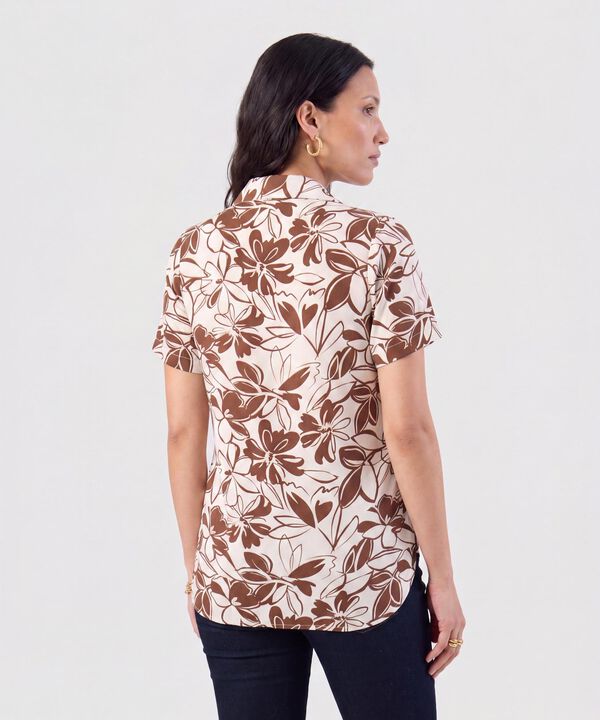 Camisa Manga Corta Cuello Camisero Para Mujer