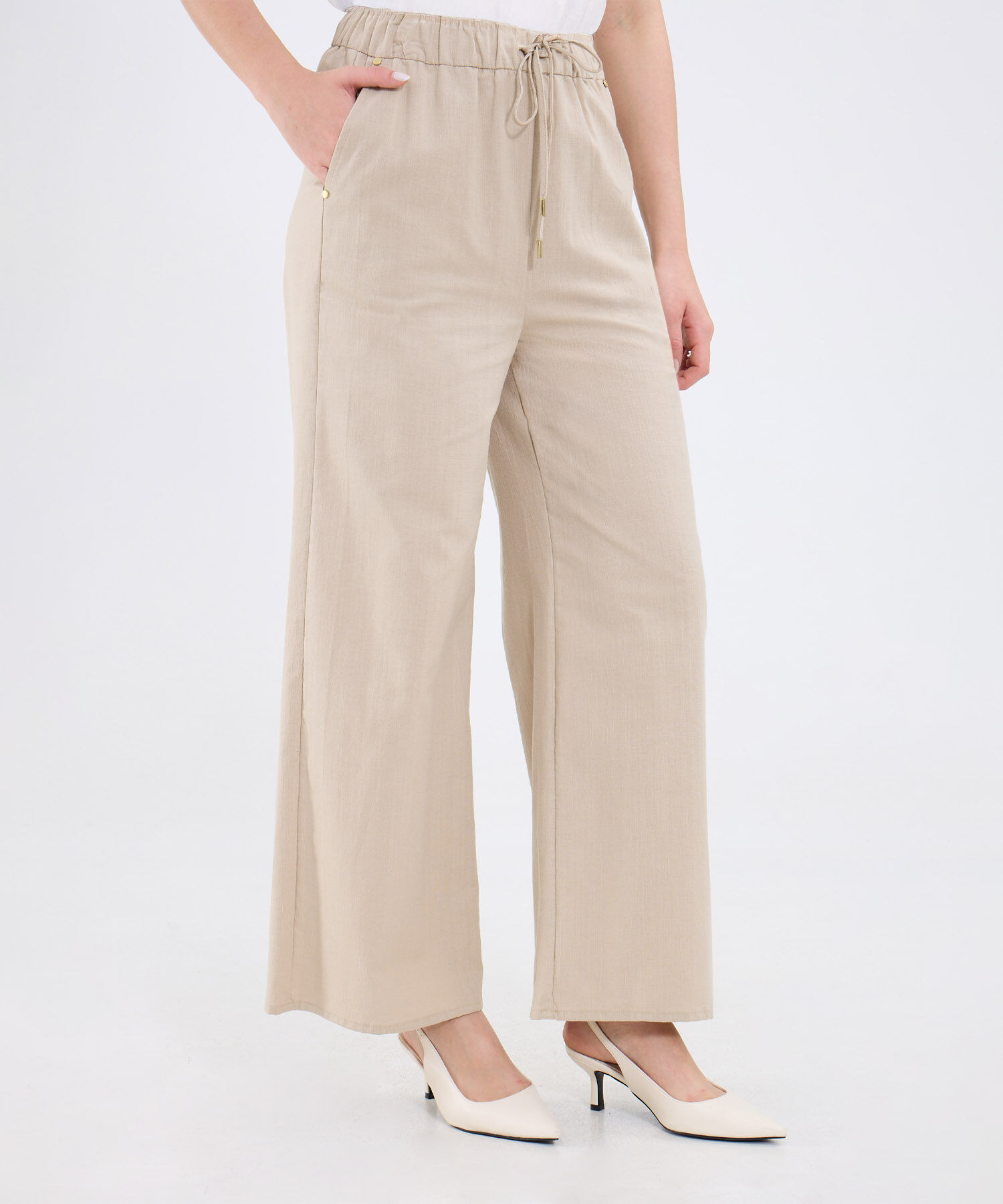 Pantalón Fluido En Efecto Lino