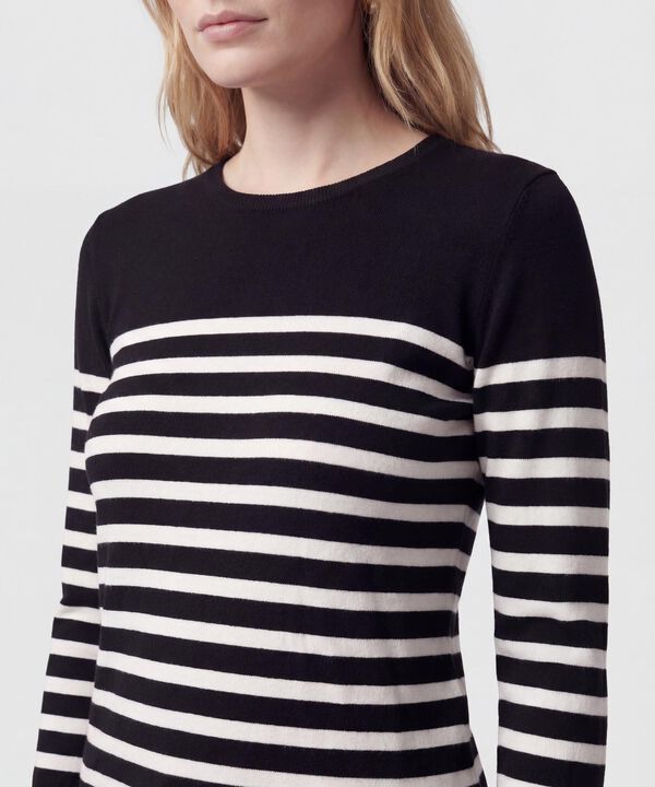 Saco De Punto A Rayas Con Botones En Pu&ntilde;o Mujer