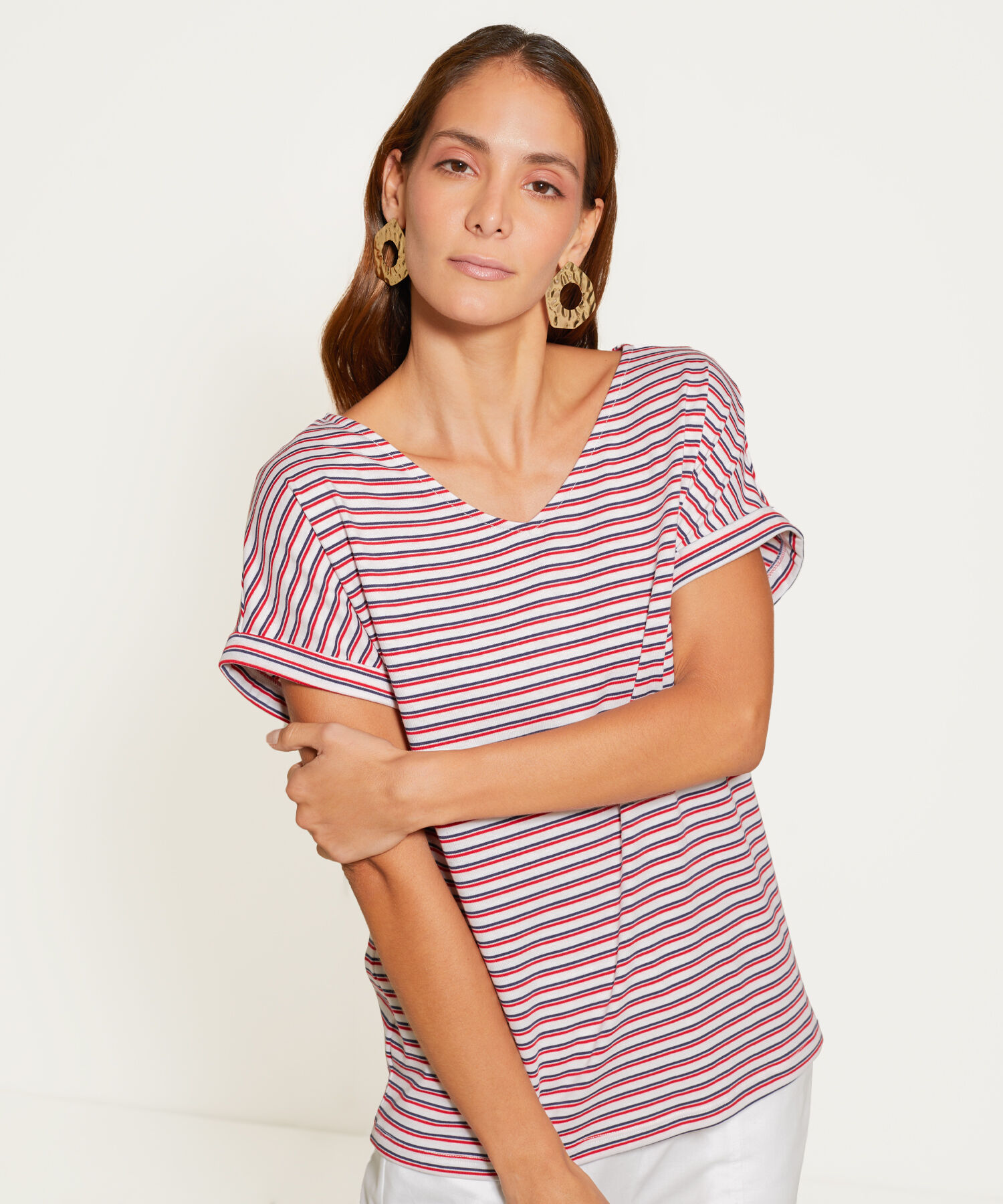 Camiseta Manga Corta Con Guardapolvo Cuello V Preteñida