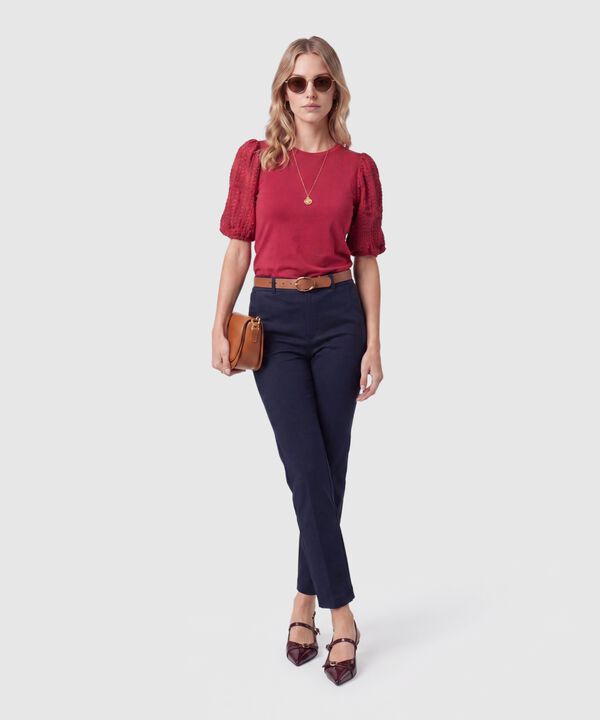 Camiseta Con Mangas Texturizadas Para Mujer