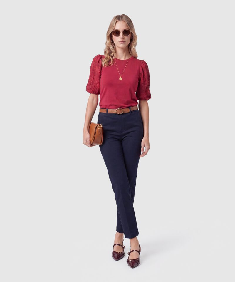Camiseta Con Mangas Texturizadas Para Mujer
