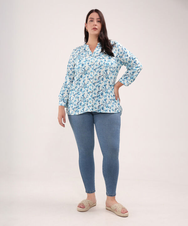 Blusa Estampada En Lino Manga 3/4 Cuello Nerú image number null