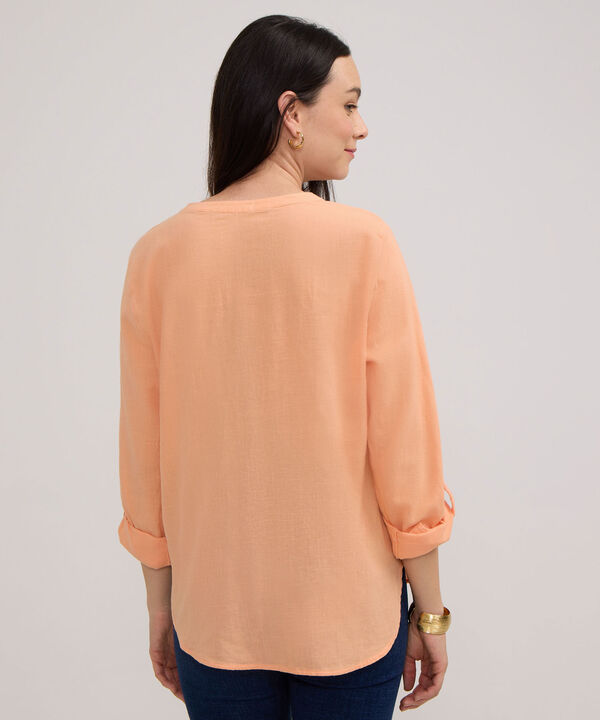 Blusa Manga Larga Unicolor En Lino