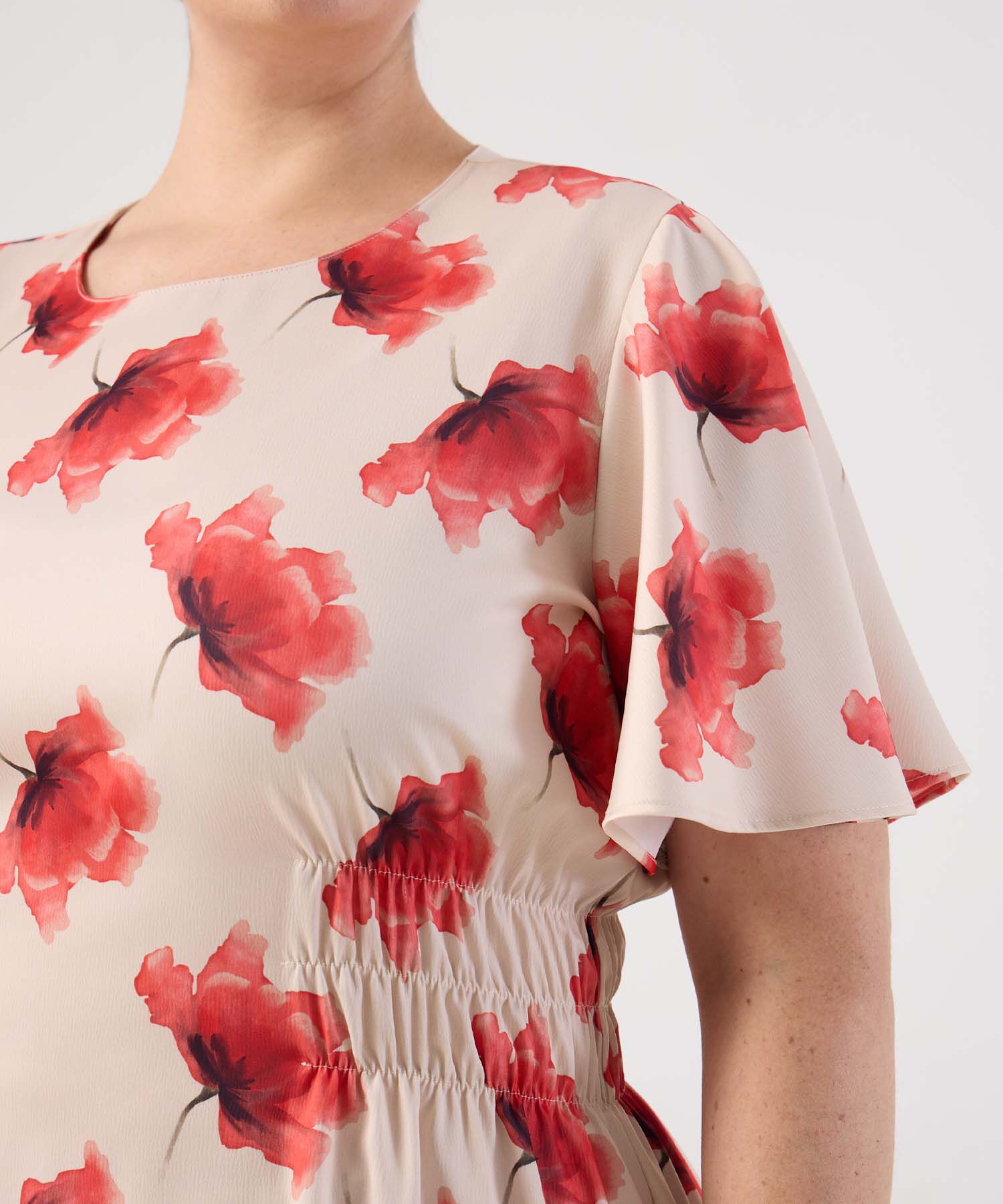 Vestido con El&aacute;stico en Cintura y Manga Mariposa Para Mujer Curvy