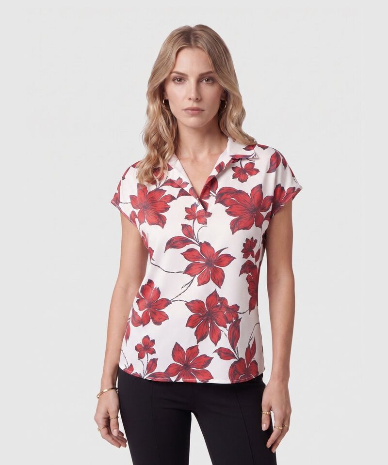 Blusa Cuello Camisero Manga Corta Mujer